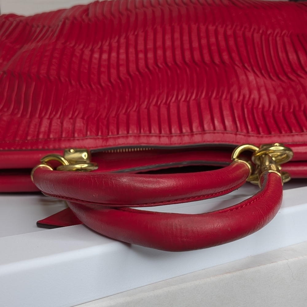 Coach Madison Satchel Shoulder Bag Red Pink Pleated Gathered Leather Large 21281 - Picture 9 of 16